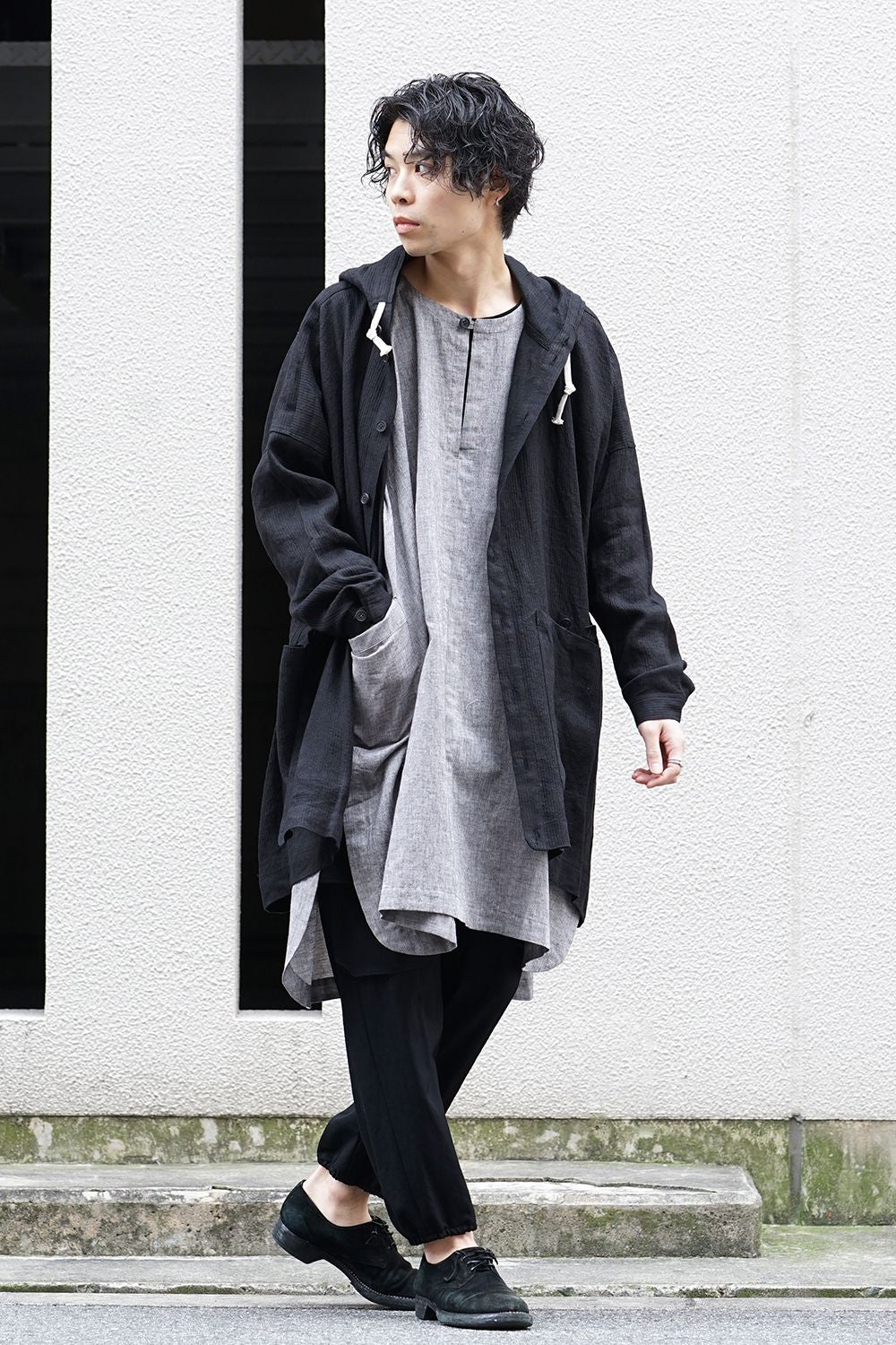 Stripe linen Hooded Shirts Jacket