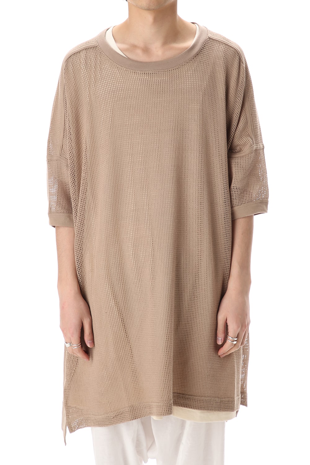 Mesh SS Oversize Tee LT Brown