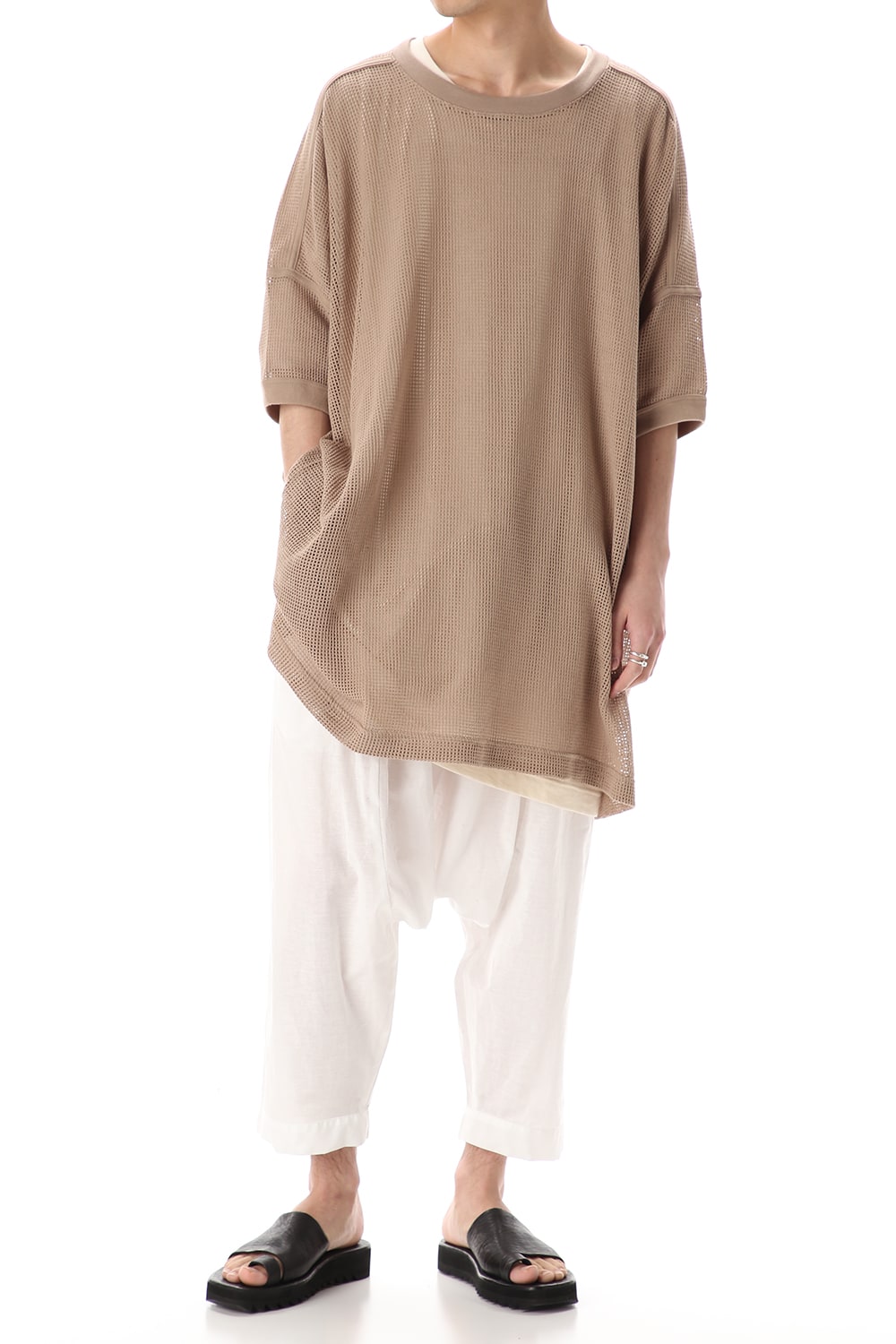 Mesh SS Oversize Tee LT Brown
