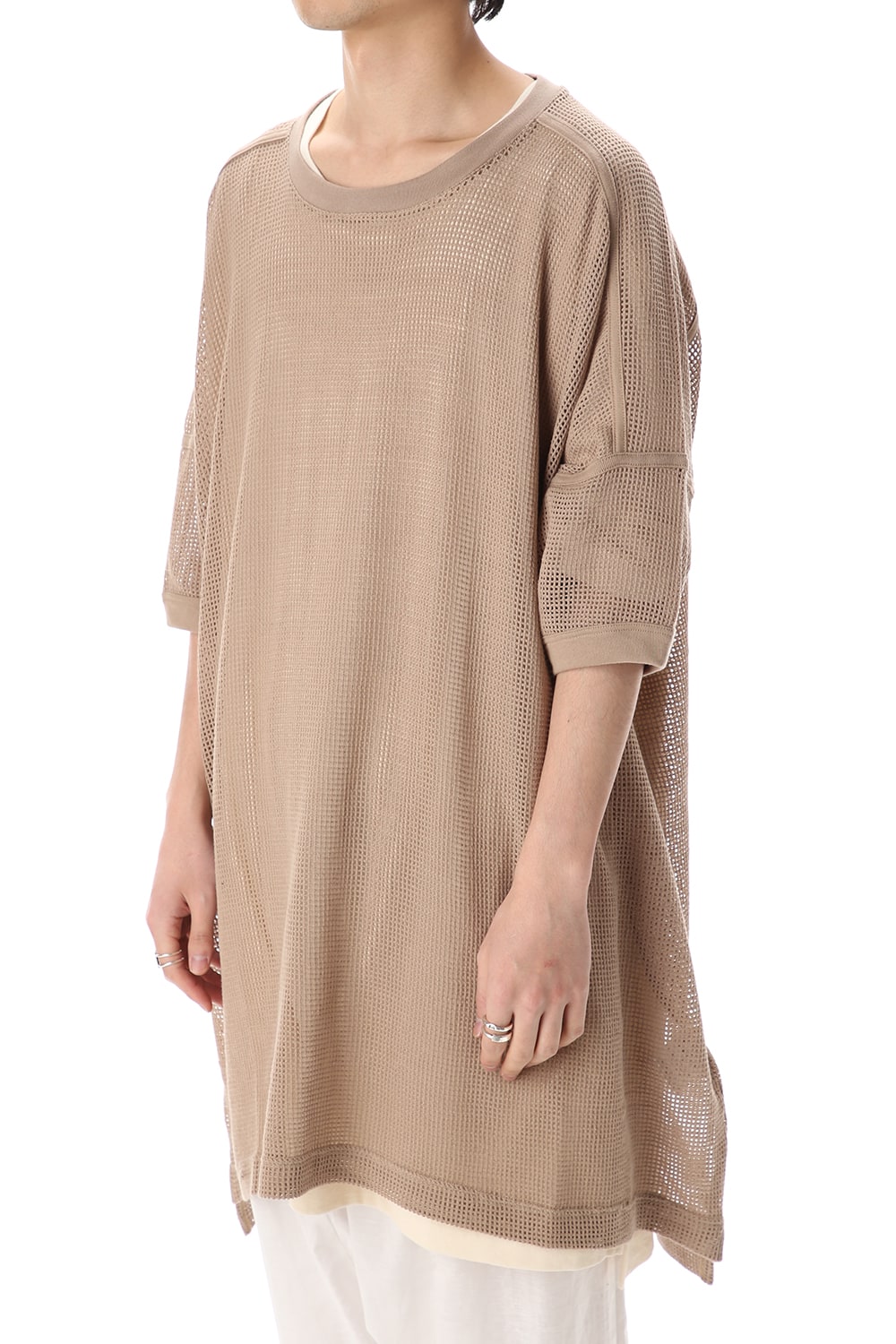 Mesh SS Oversize Tee LT Brown