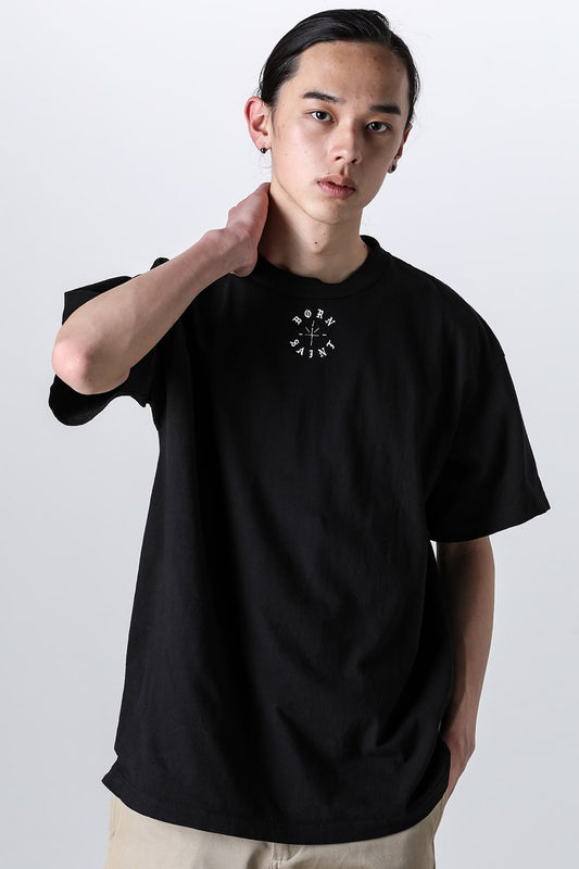 BORN X RAISED × SAINT Mxxxxxx BORN SAINT Short sleeve T-shirt Black