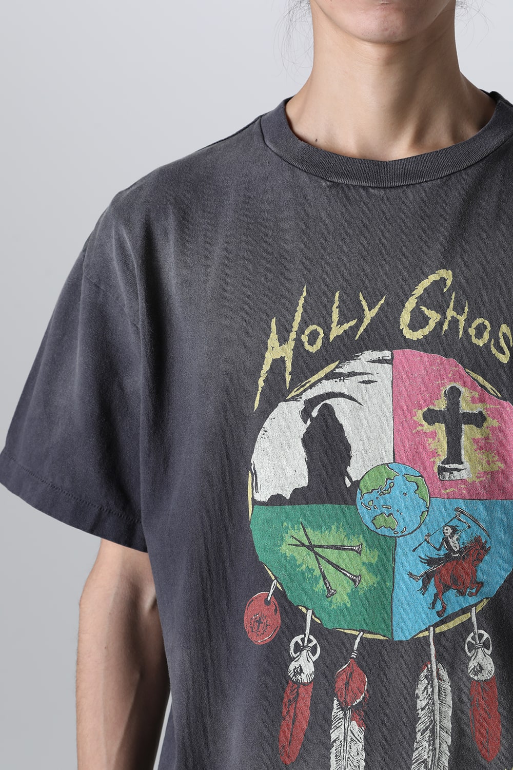 LASTMAN × SAINT Mxxxxxx HOLY GHOST Short sleeve T-shirt