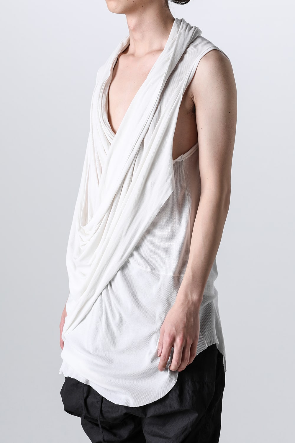 Cotton Rib Sleeveless Drape Cut & Sewn