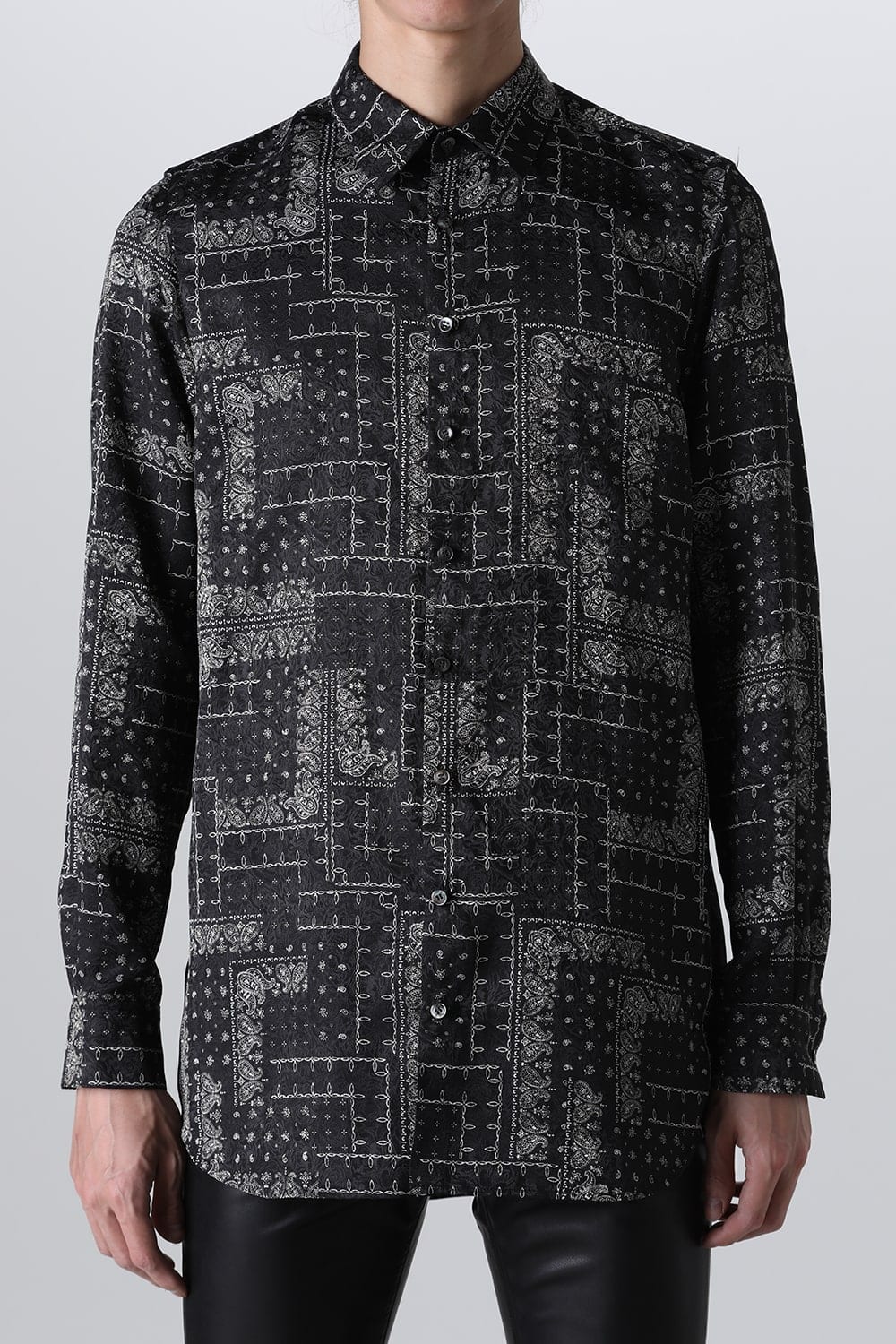 Printed Satin JQ Regular Shirt Black