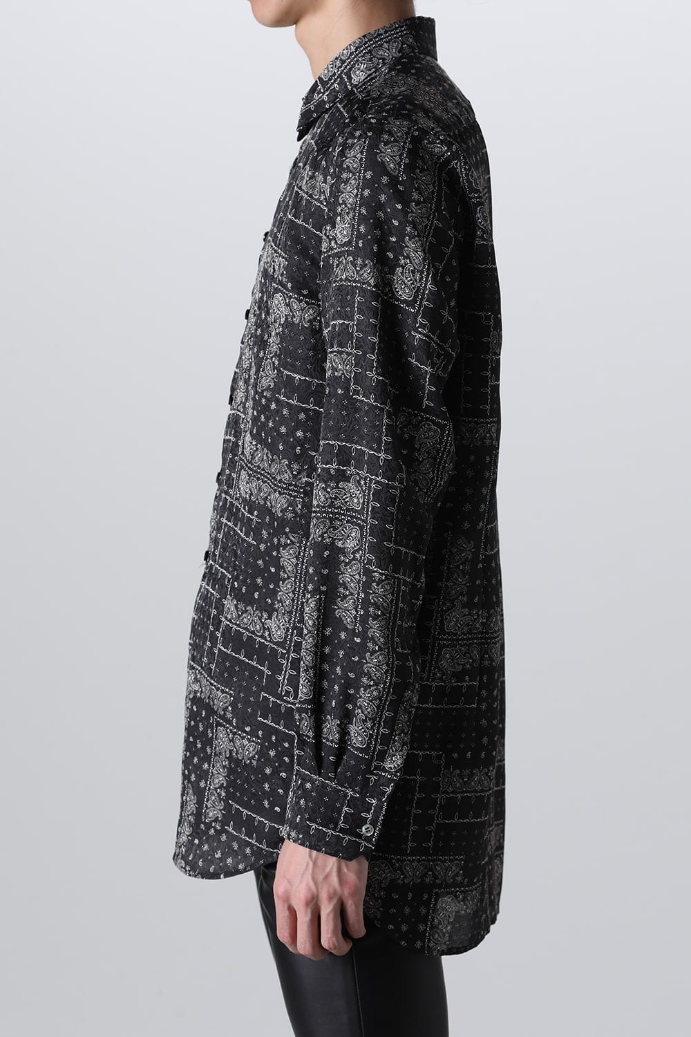 Printed Satin JQ Regular Shirt Black