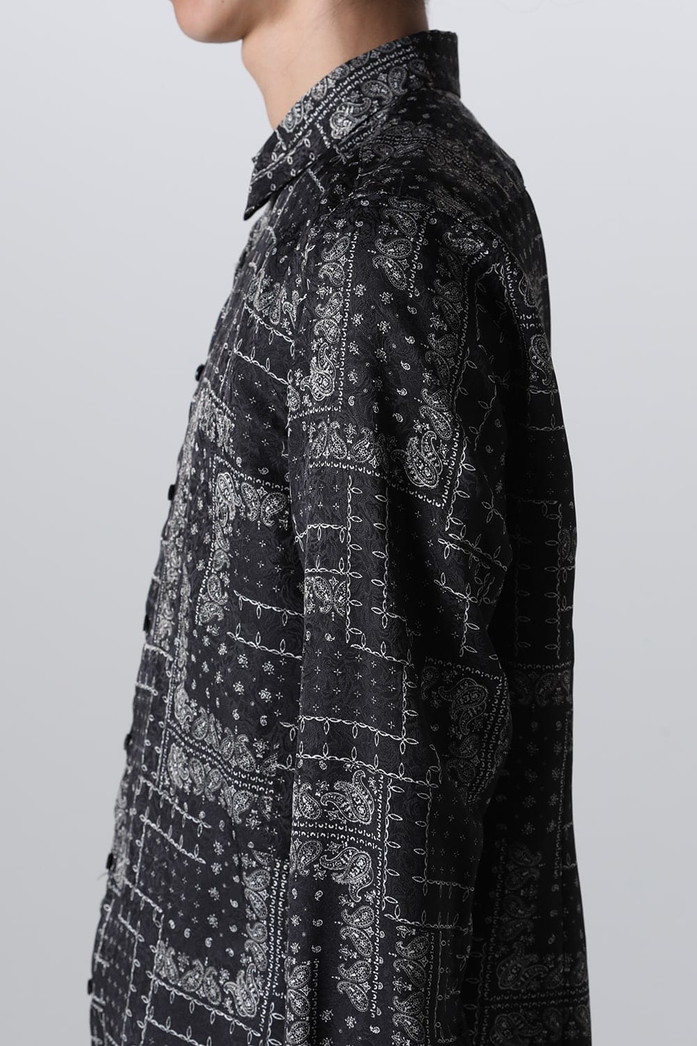 Printed Satin JQ Regular Shirt Black