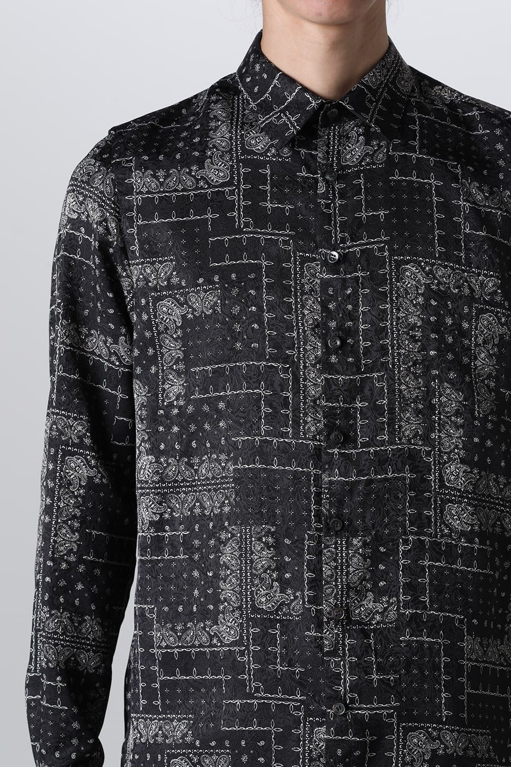 Printed Satin JQ Regular Shirt Black