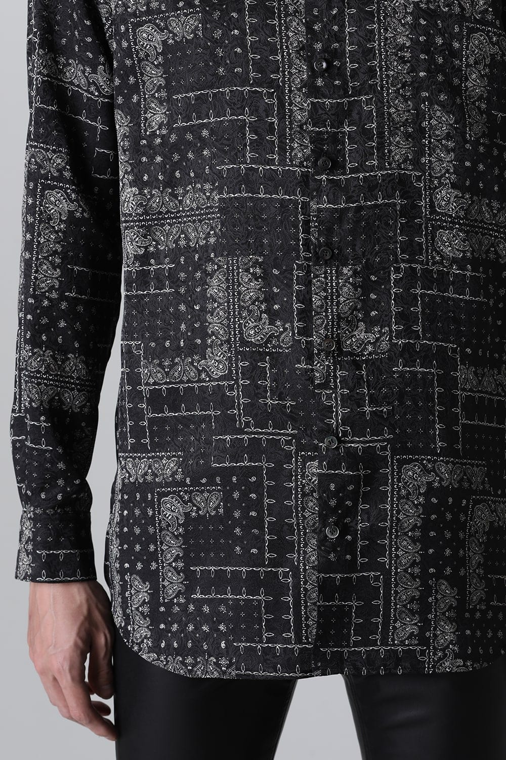 Printed Satin JQ Regular Shirt Black