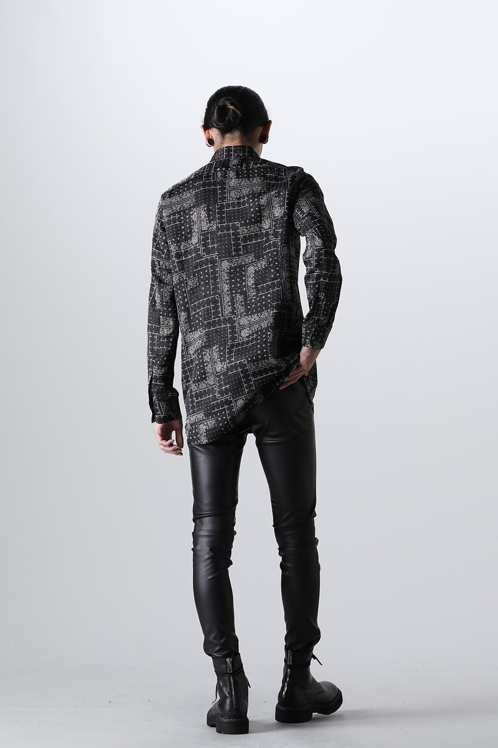 Printed Satin JQ Regular Shirt Black