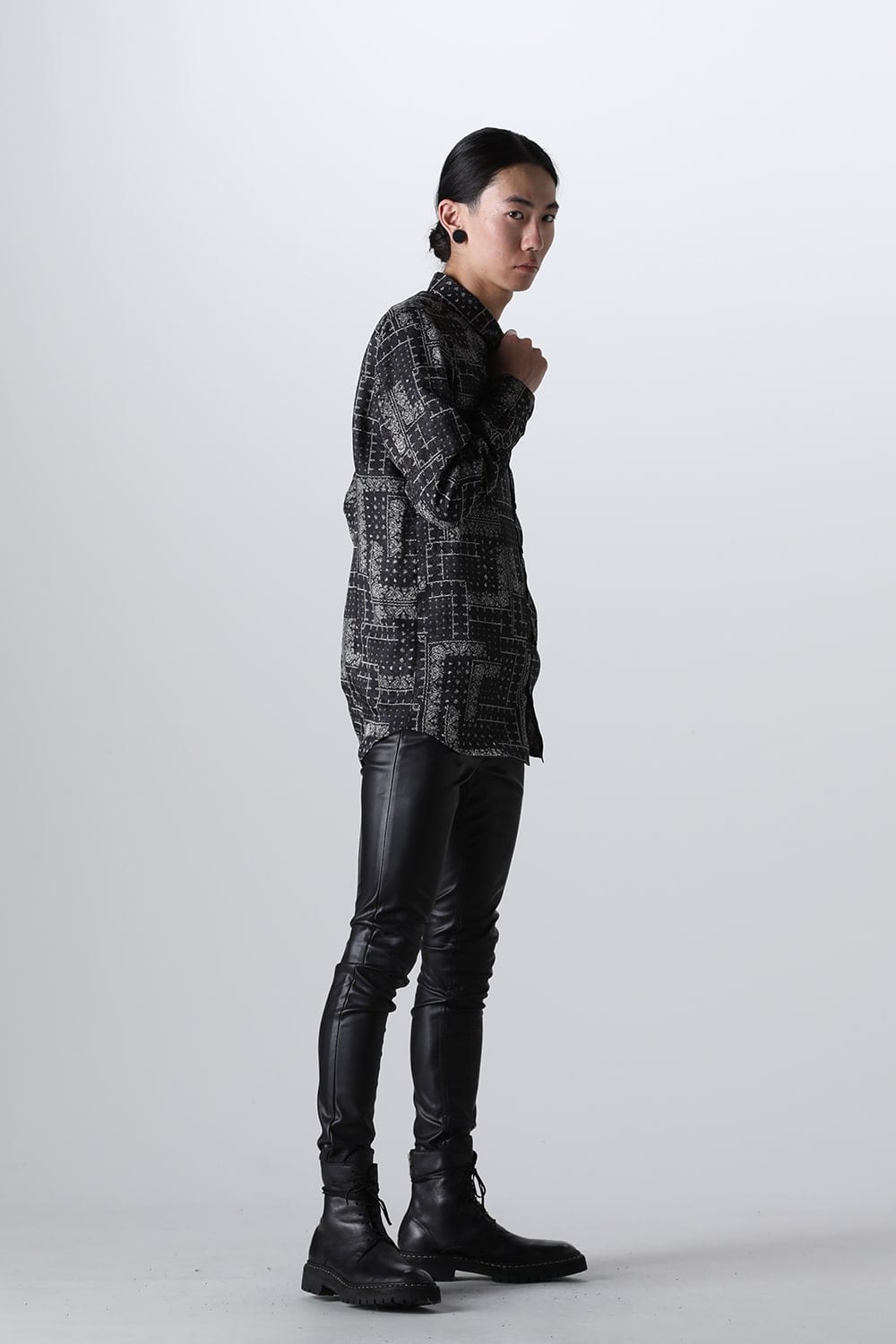 Printed Satin JQ Regular Shirt Black