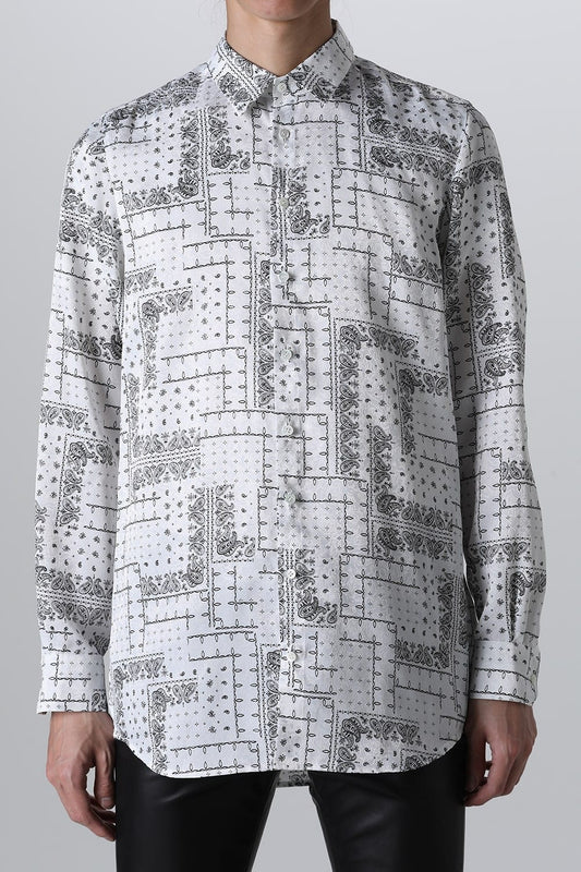 Printed Satin JQ Regular Shirt White
