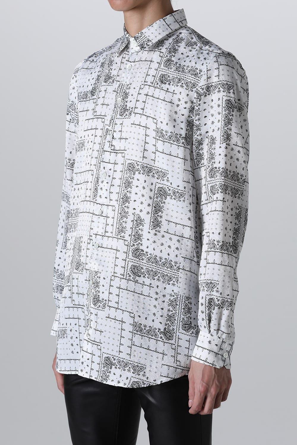 Printed Satin JQ Regular Shirt White