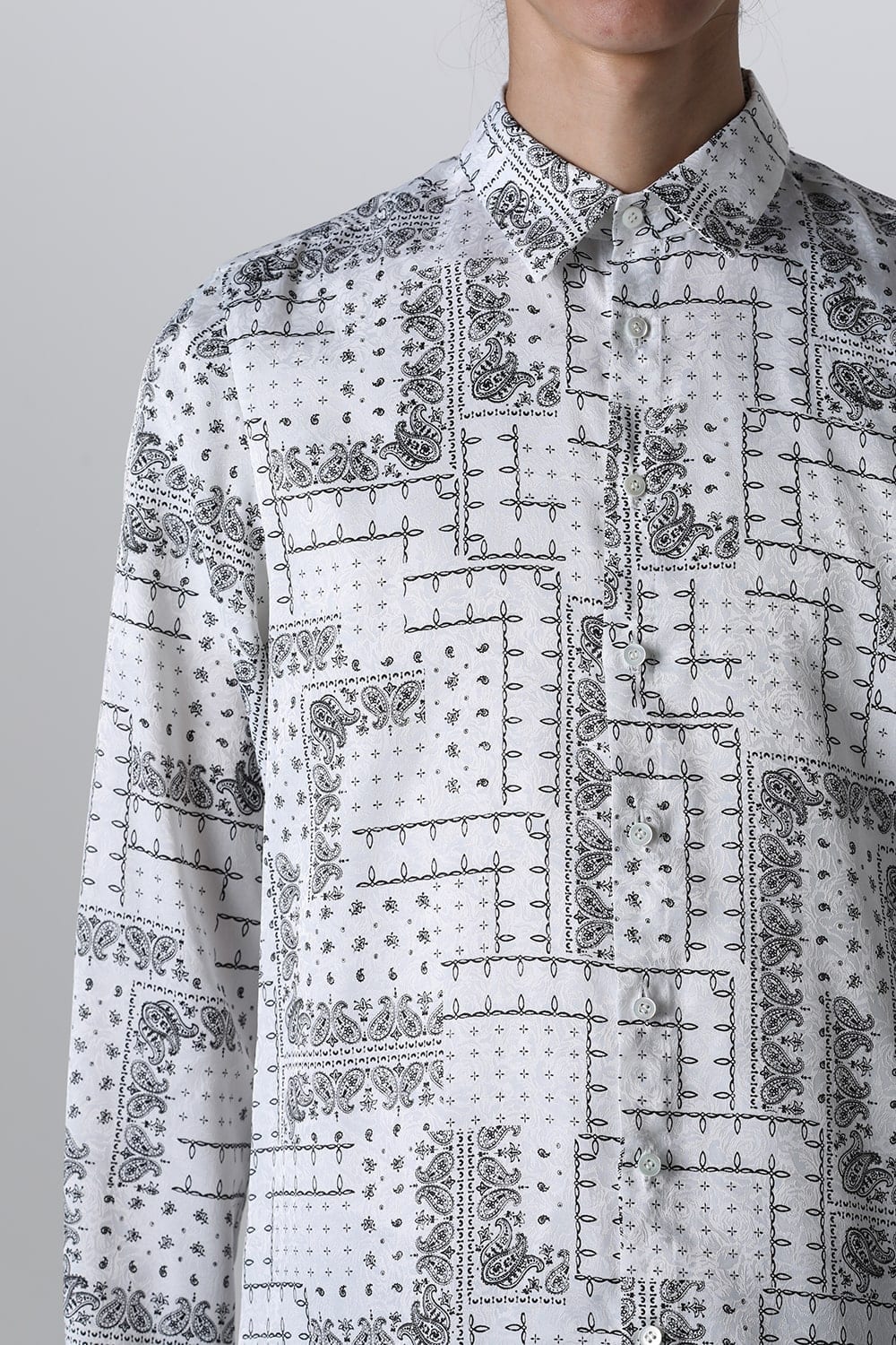 Printed Satin JQ Regular Shirt White