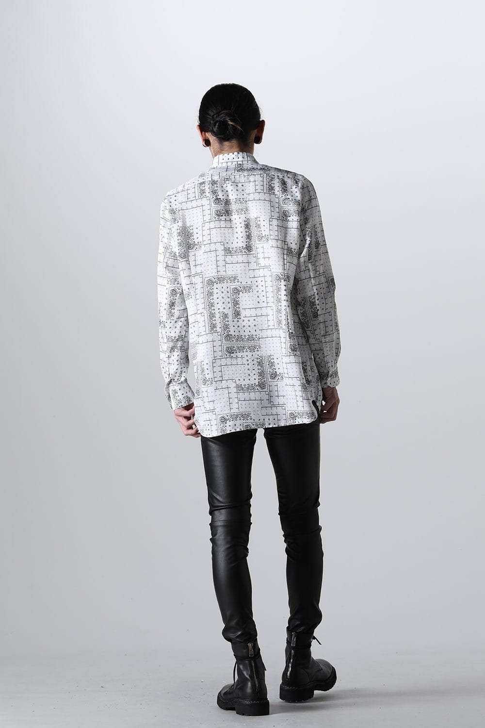 Printed Satin JQ Regular Shirt White