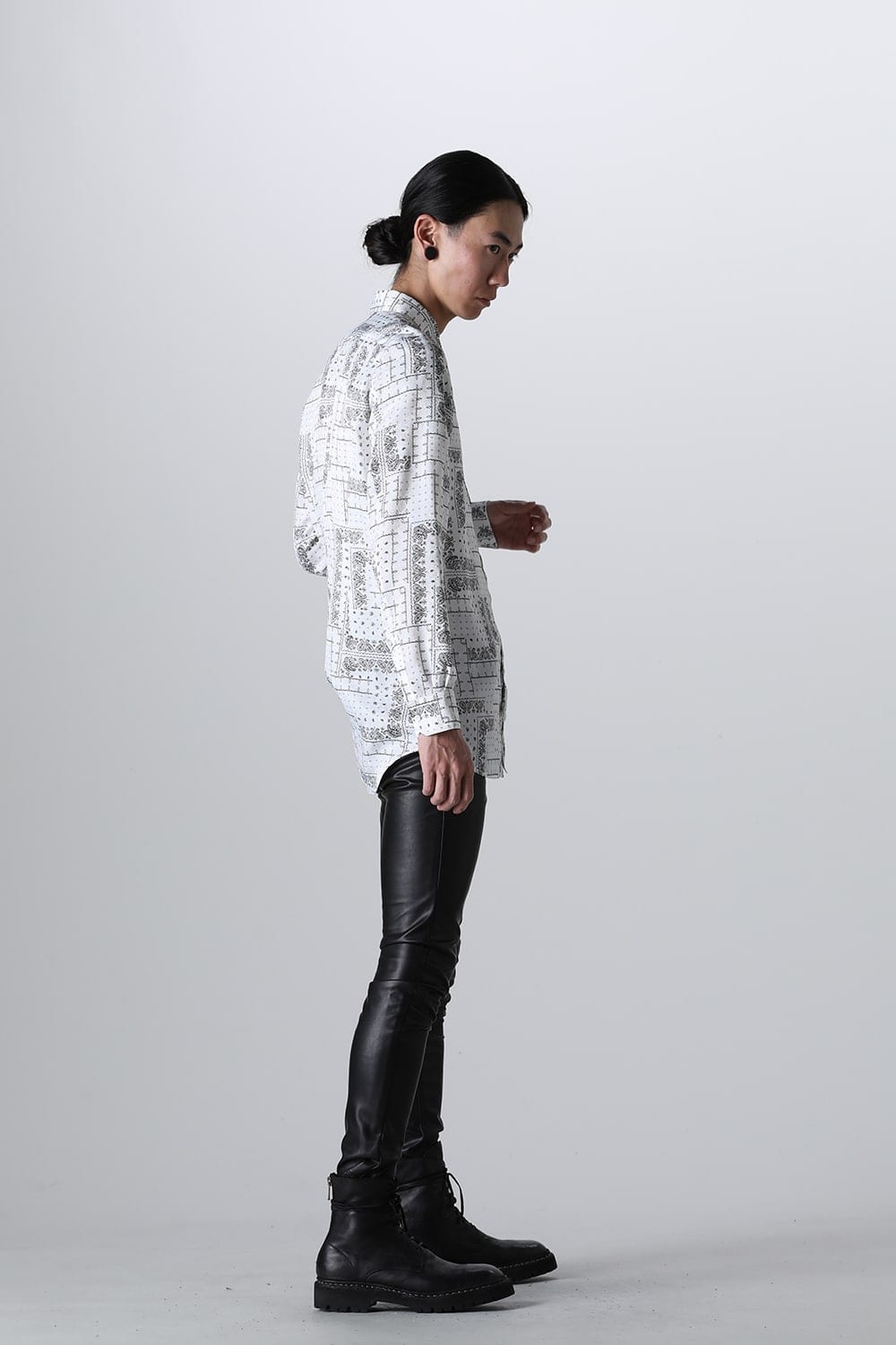 Printed Satin JQ Regular Shirt White