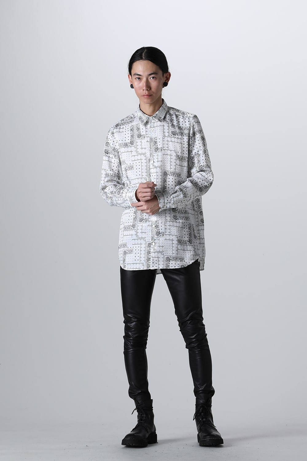 Printed Satin JQ Regular Shirt White