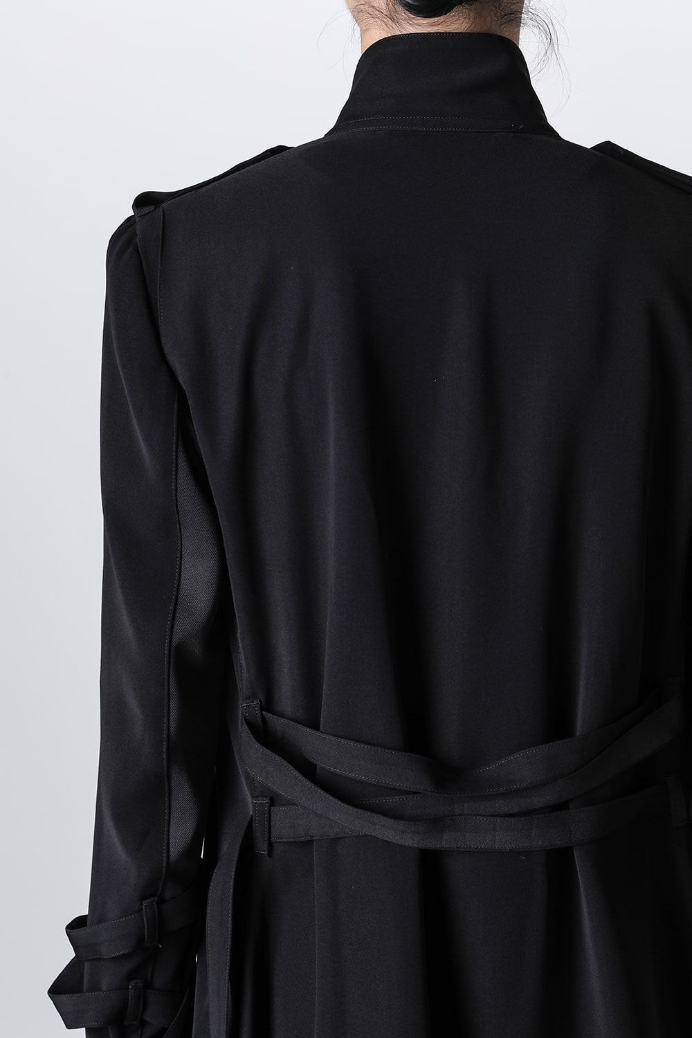 W-Satin Suede Belted Long Jacket Black