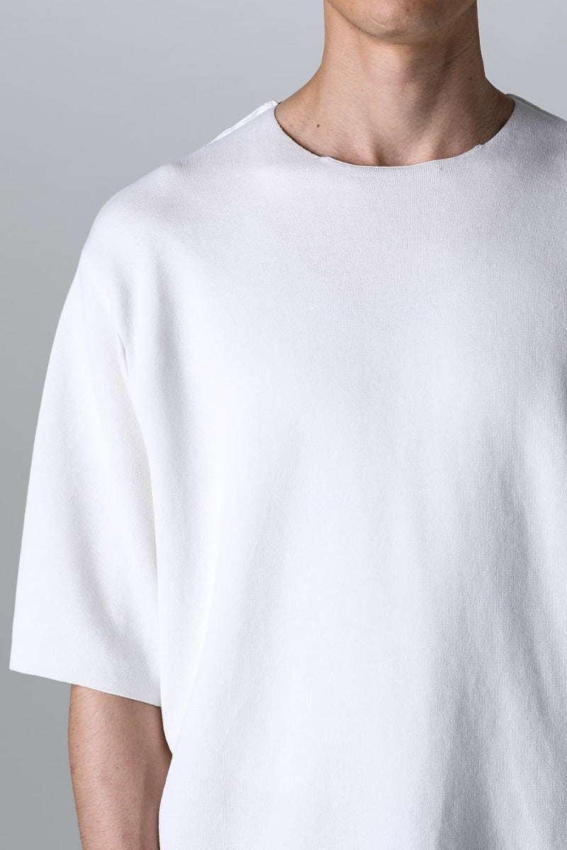 Knit short sleeve cotton / silk / linen White