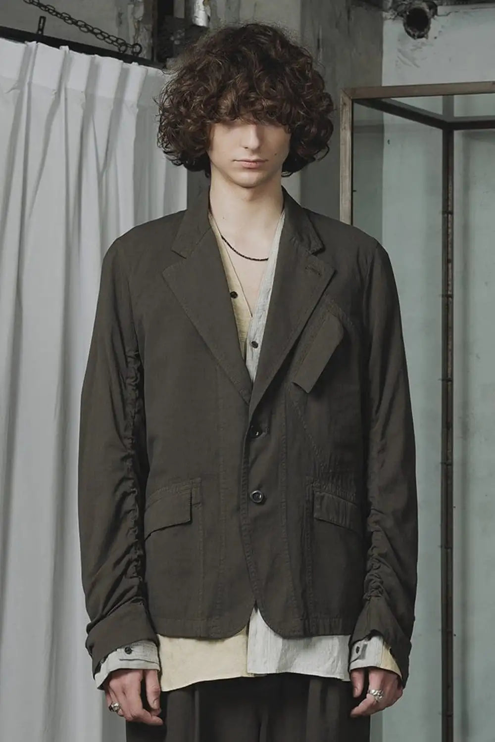 強撚ドライコットン ジャケット  オリーブドラブ