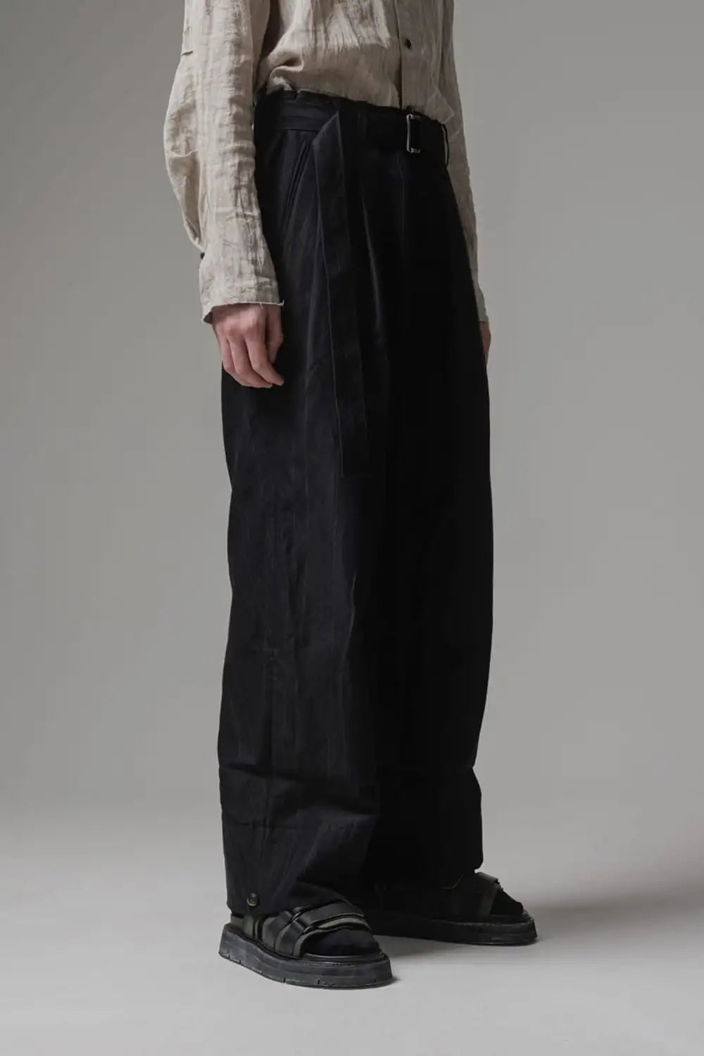 Cuffs baggy pant cotton / linen stripe