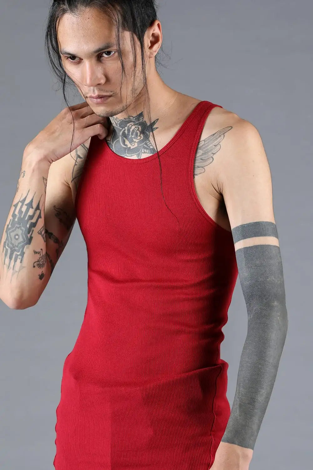 Cotton x Rayon Ribbed Tank Top Red