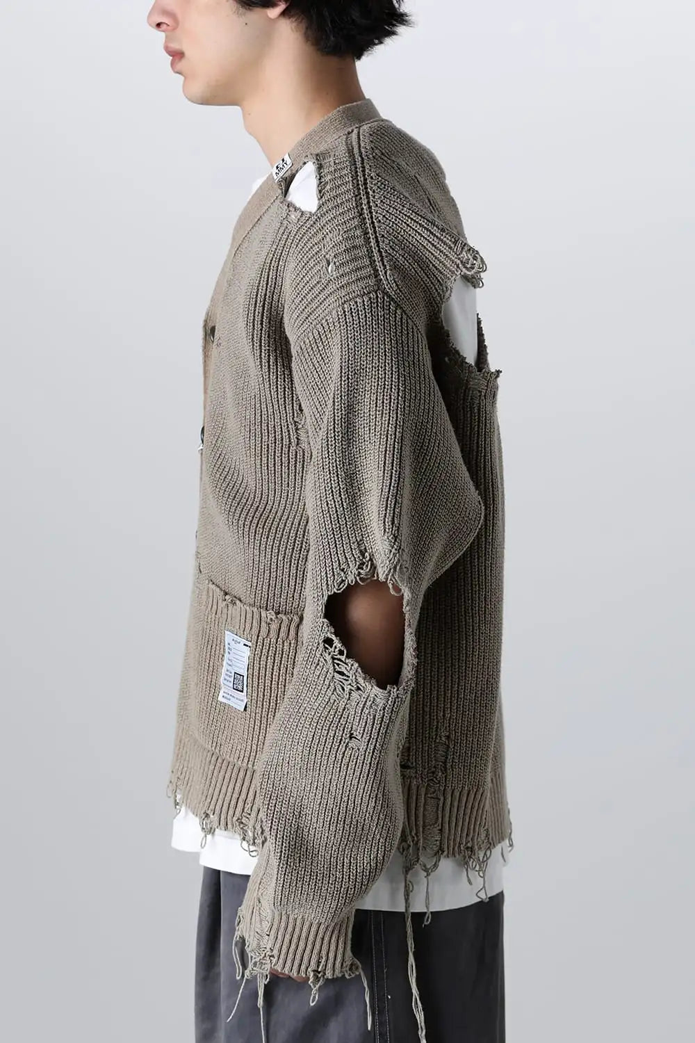 Bleached Knit Cardigan Khaki