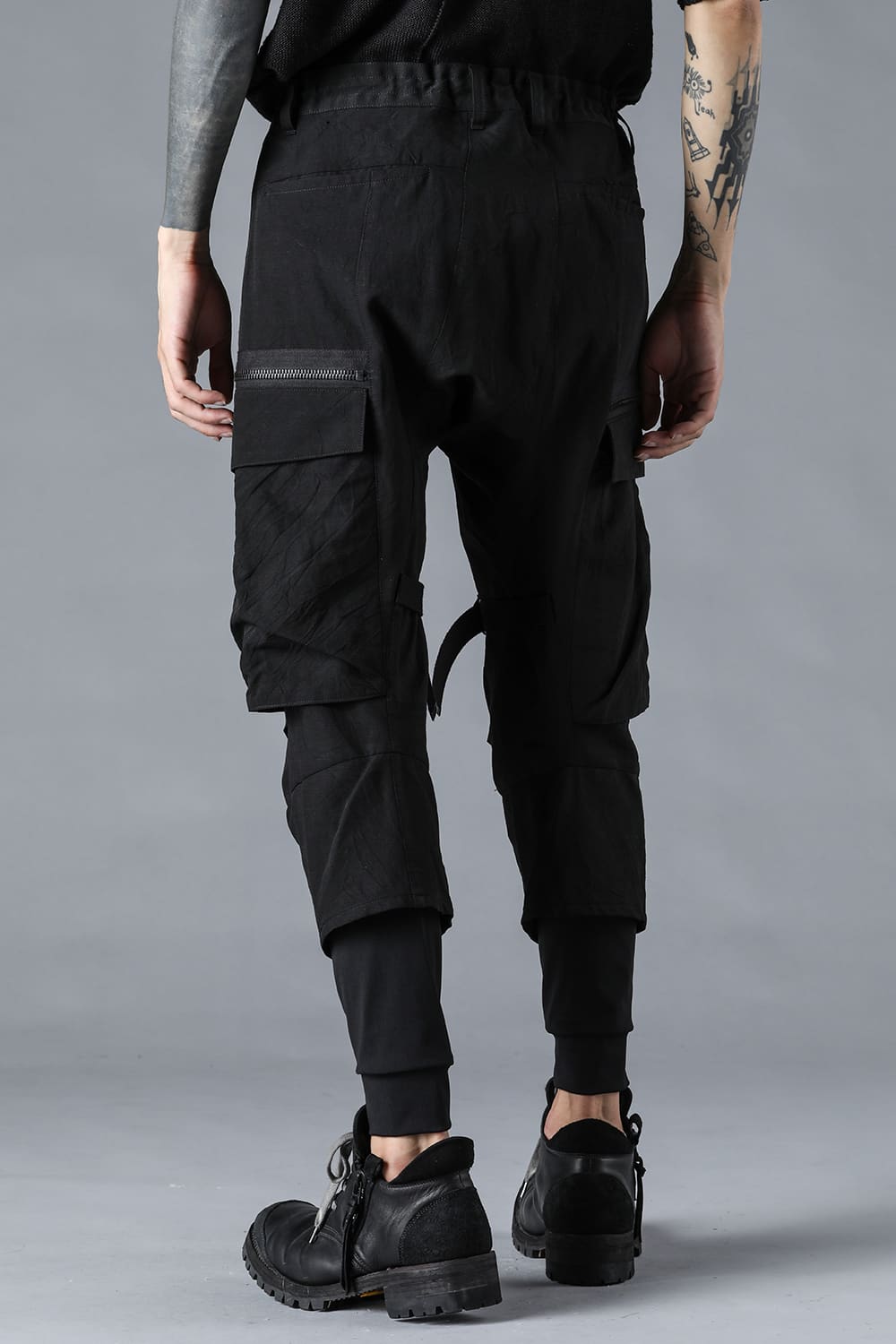 塩縮ワッシャードビーボーダーレイヤードカーゴパンツ