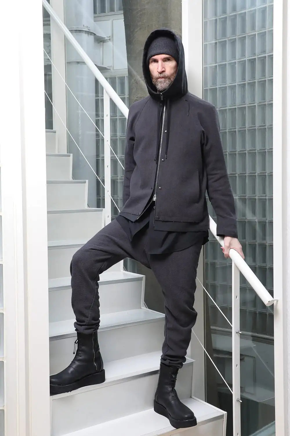 Hooded jacket silk / linen