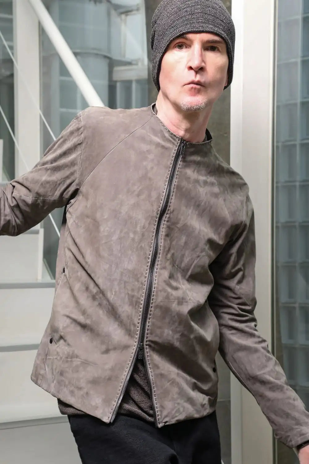 Jacket soft nubuck cow leather Sand Gray