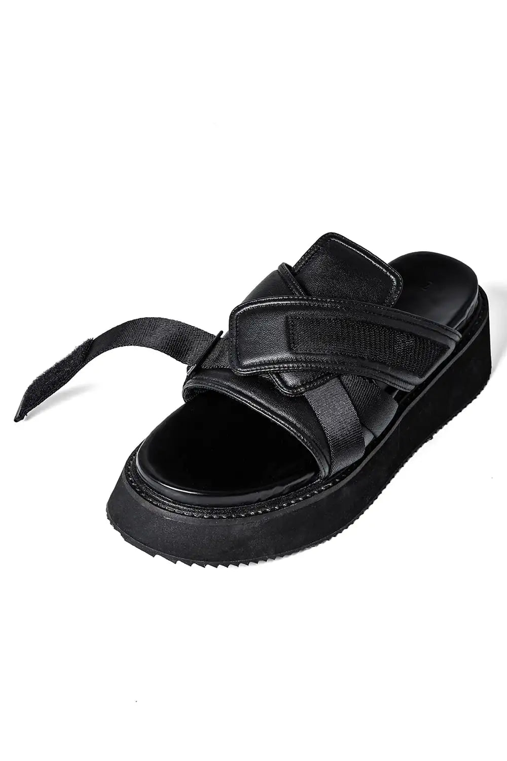 Coated Goat Suede Velcro Sandal