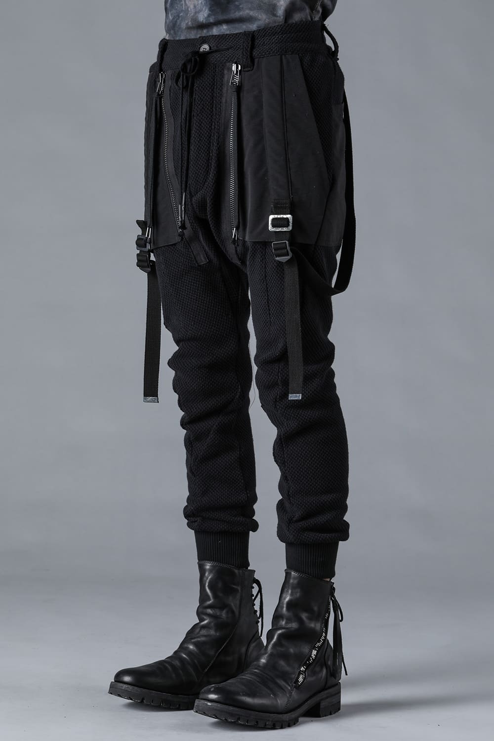 Honeycomb Cotton Jersey Suspender Drop-Crotch Jogger Pants