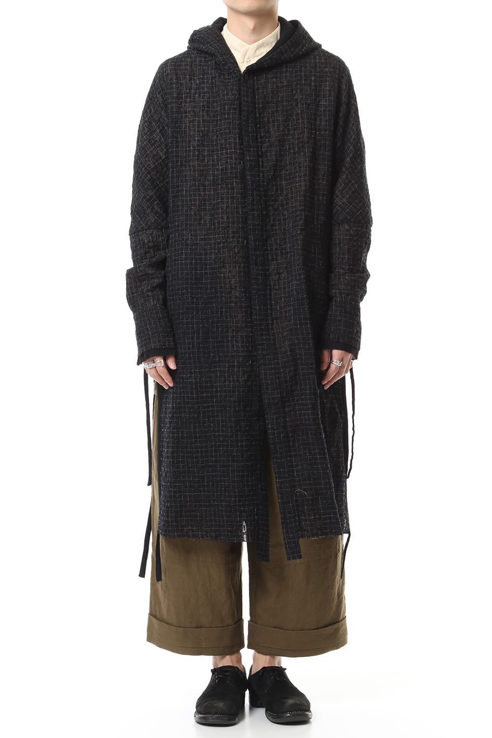 Solid Check Hooded Coat