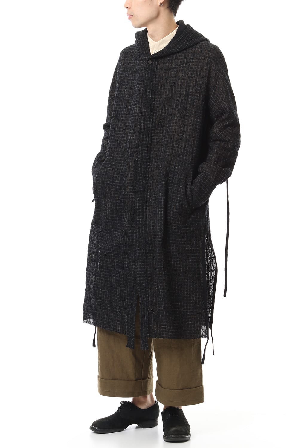 Solid Check Hooded Coat