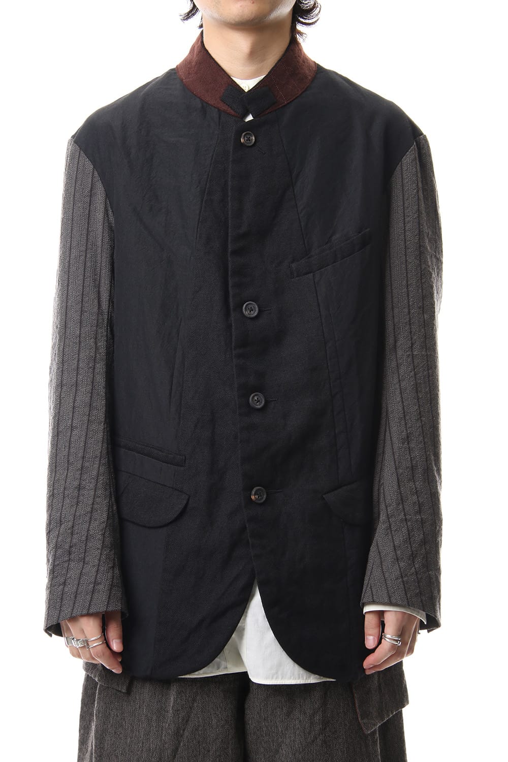 No Collar Stripe Sleeve Jacket