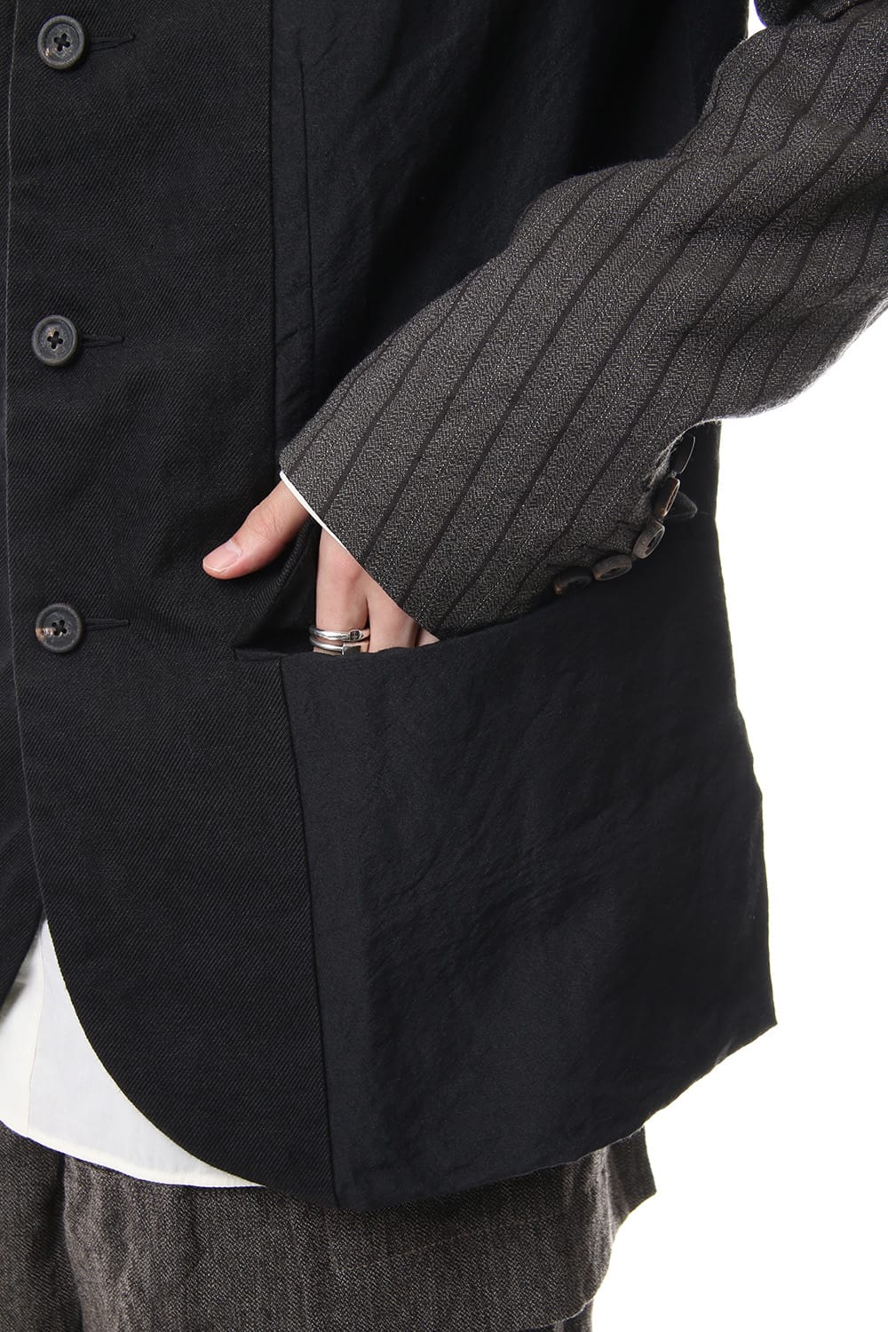 No Collar Stripe Sleeve Jacket