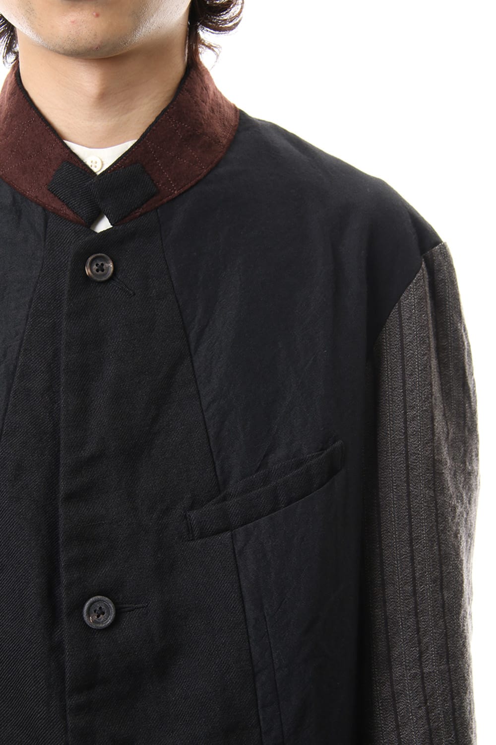 No Collar Stripe Sleeve Jacket