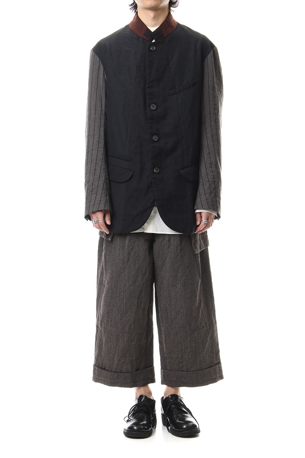 No Collar Stripe Sleeve Jacket