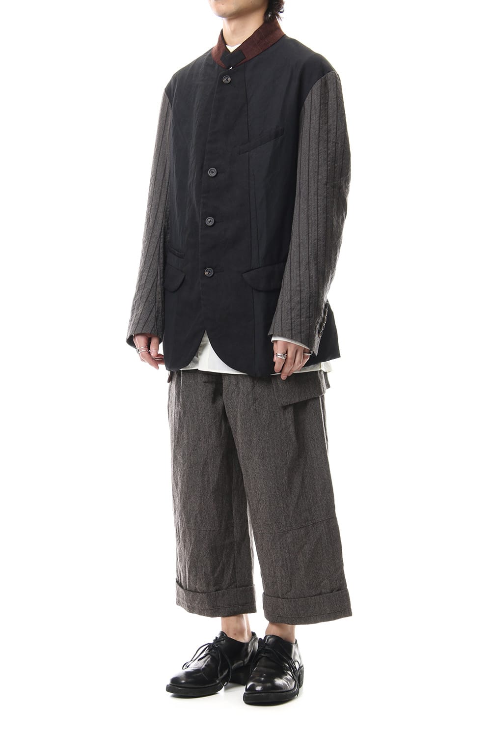 No Collar Stripe Sleeve Jacket