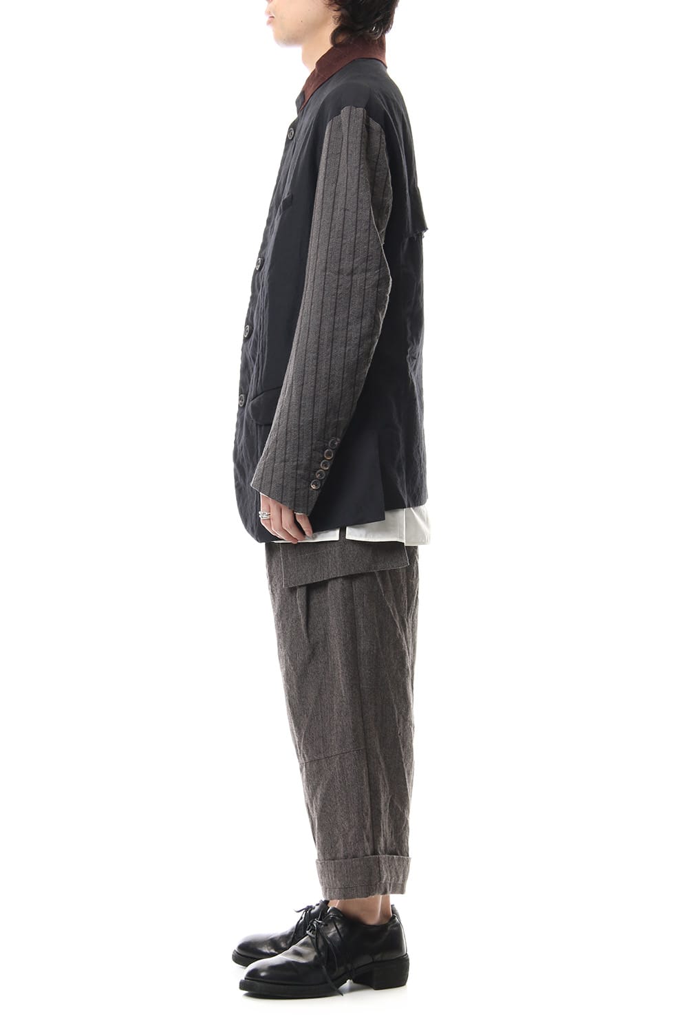 No Collar Stripe Sleeve Jacket