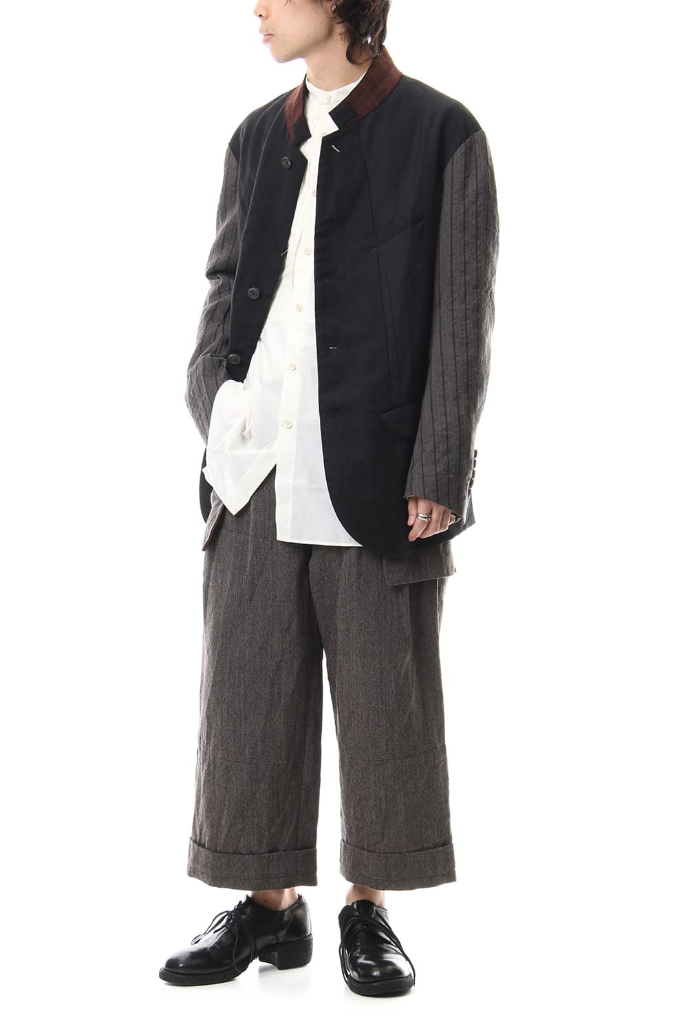 No Collar Stripe Sleeve Jacket