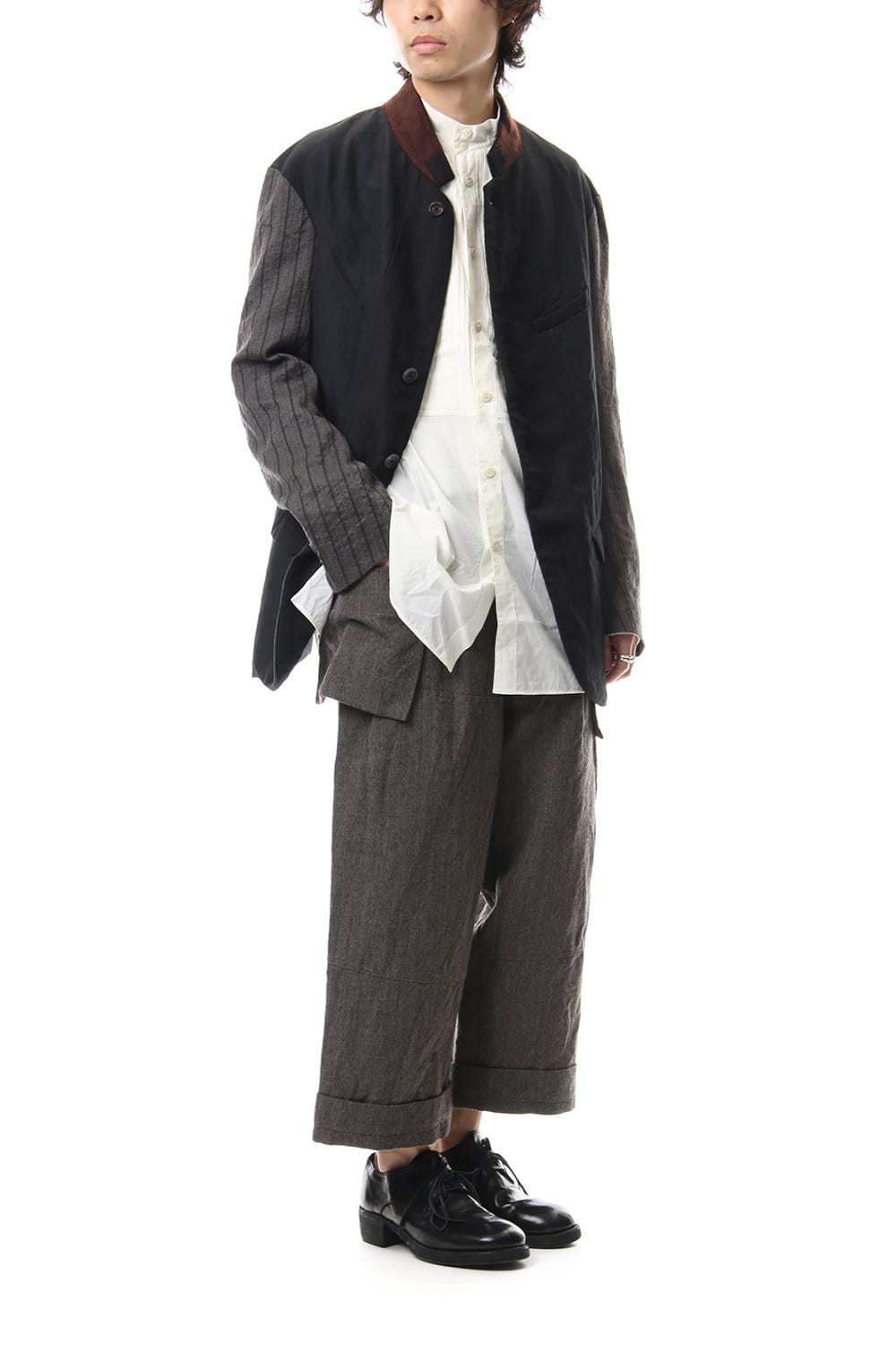 No Collar Stripe Sleeve Jacket