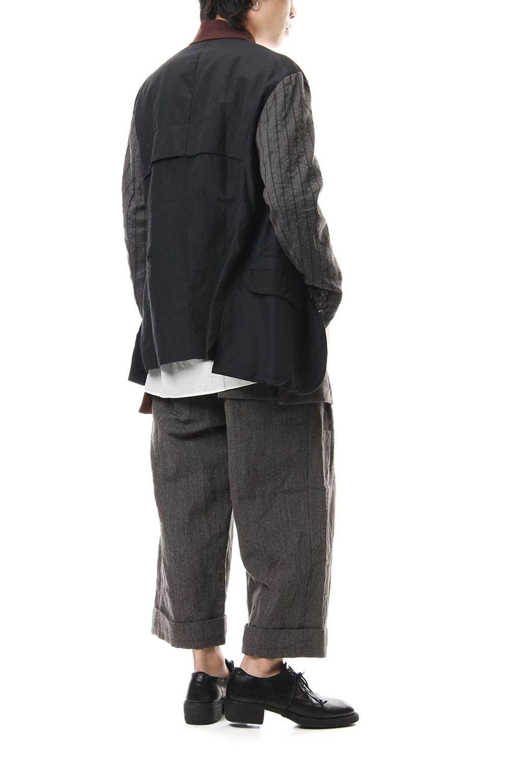 No Collar Stripe Sleeve Jacket