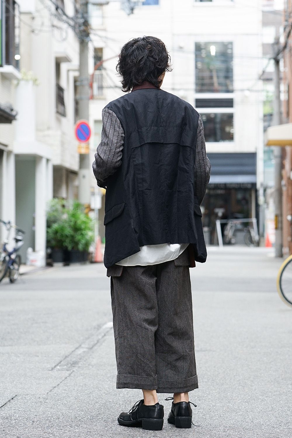 No Collar Stripe Sleeve Jacket