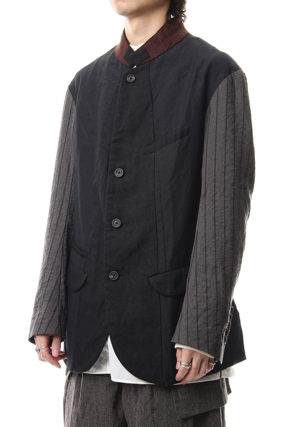 No Collar Stripe Sleeve Jacket