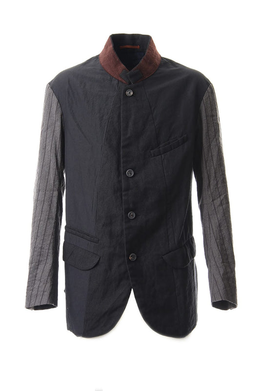 No Collar Stripe Sleeve Jacket