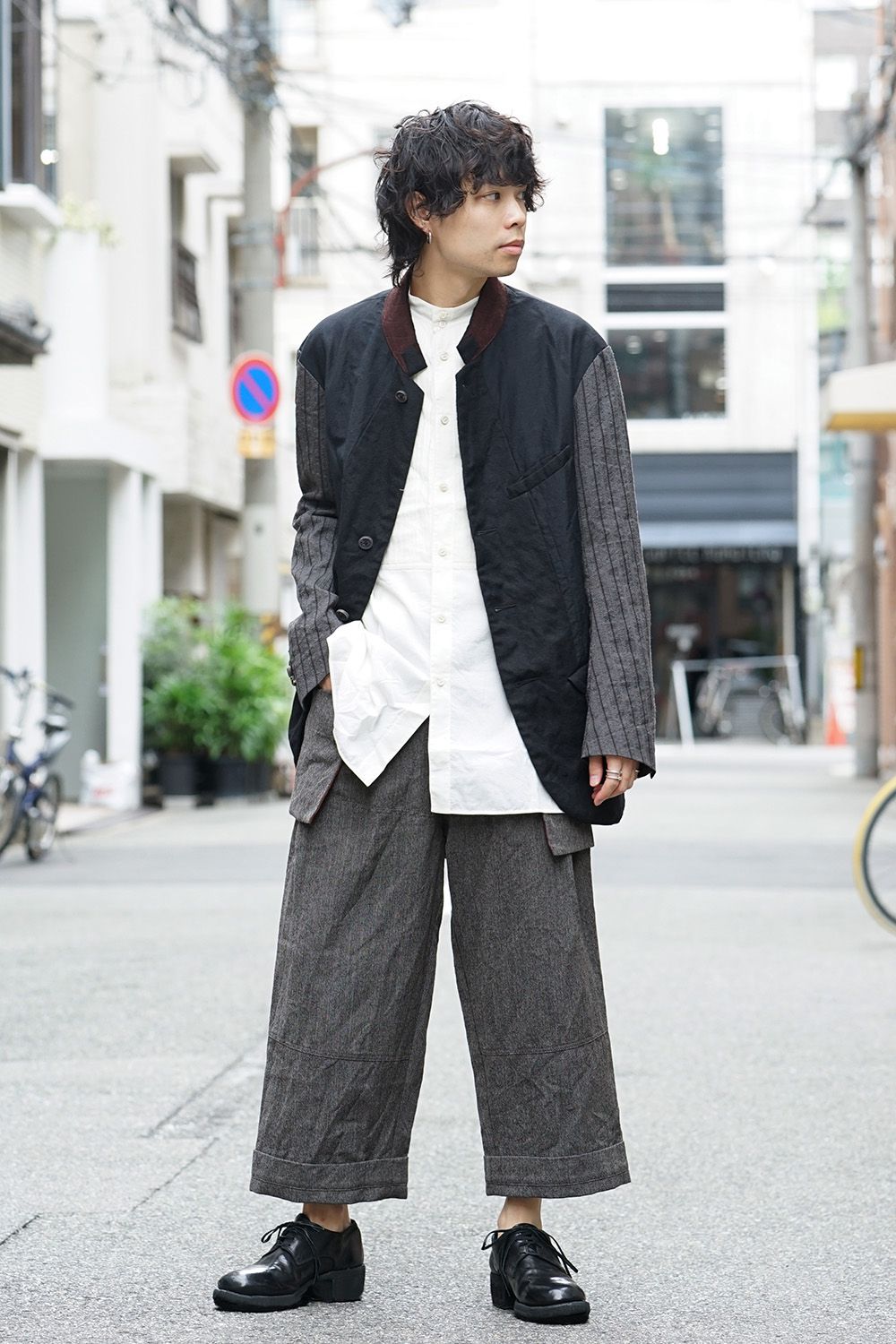 No Collar Stripe Sleeve Jacket