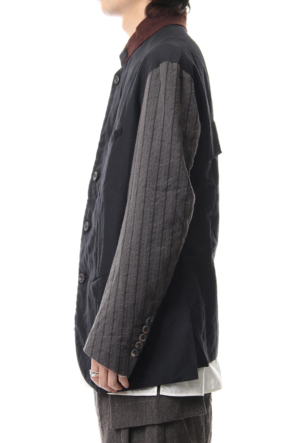 No Collar Stripe Sleeve Jacket