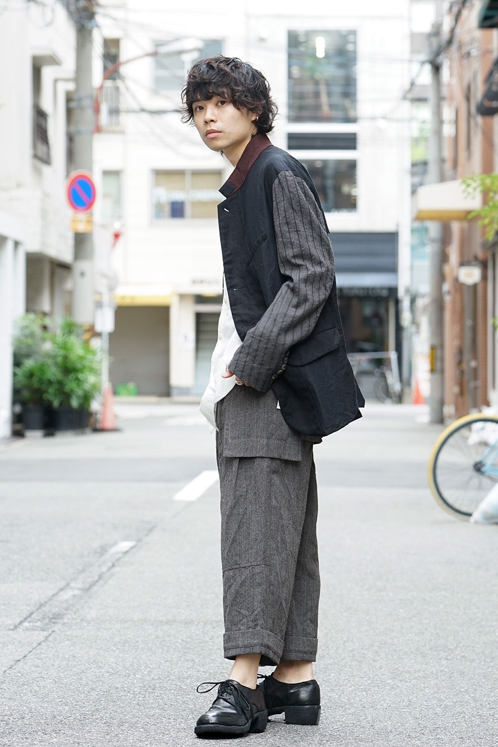 No Collar Stripe Sleeve Jacket