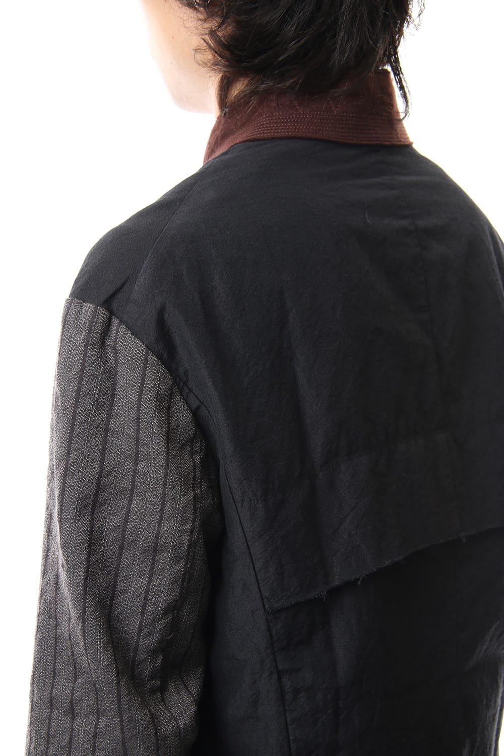 No Collar Stripe Sleeve Jacket