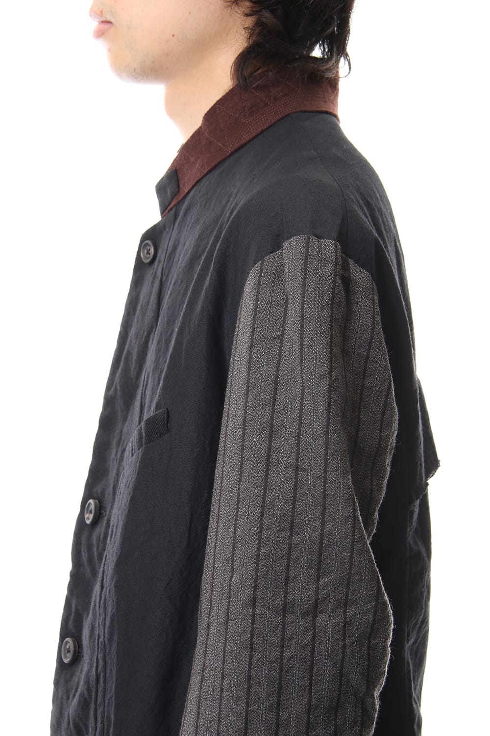 No Collar Stripe Sleeve Jacket